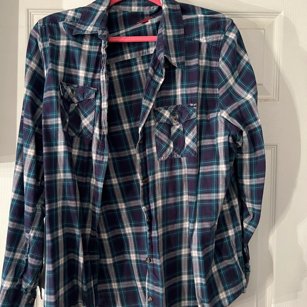 Merona blue and teal thin flannel 2X